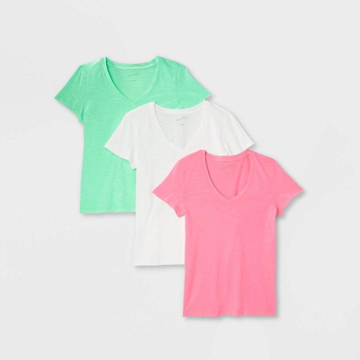 Women's Short Sleeve 3pk T-shirt - Universal Thread White/pink/green