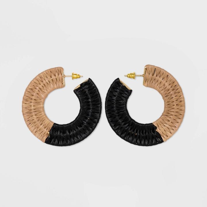 Color Blocked Woven Hoop Earrings - A New Day Black, Women's,