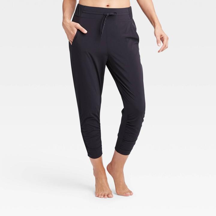 Women's Stretch Woven Ruched Leg Pants 24 - All In Motion Black S, Women's,
