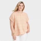 Women's Plus Size Striped Crewneck Extended Shoulder Sweater Vest - Universal Thread Peach
