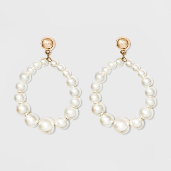 Open Simulated Pearl Teardrop Earrings - A New Day White