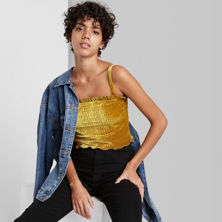 Women's Smocked Cropped Tank Top - Wild Fable Gold