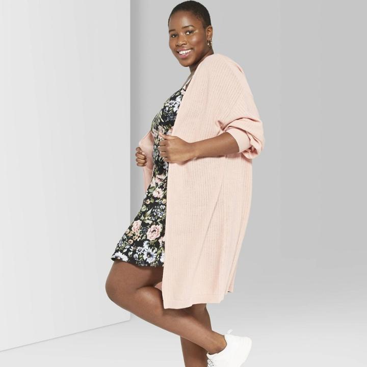 Women's Plus Size Long Sleeve Lightweight Open Cardigan - Wild Fable Coral (pink)