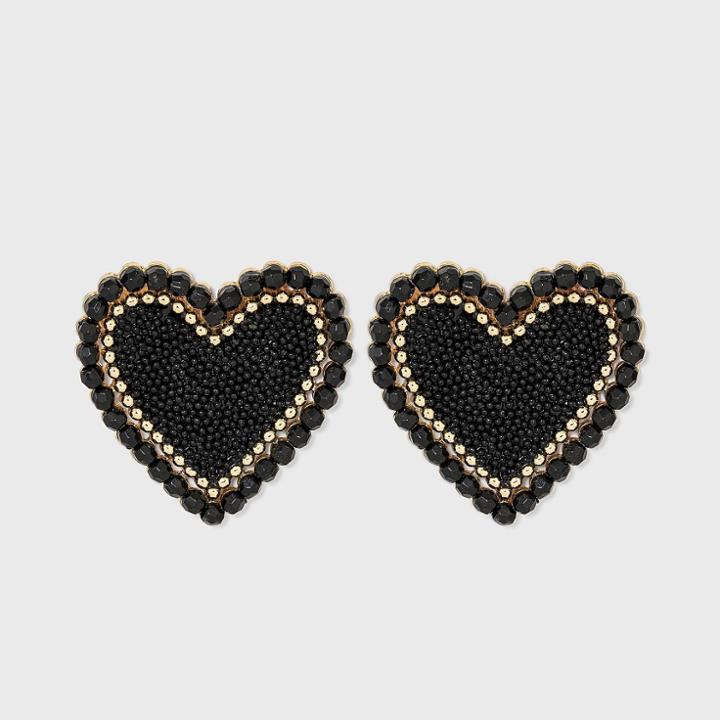 Sugarfix By Baublebar Beaded Heart Stud Earrings - Black
