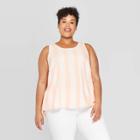 Women's Plus Size Striped Scoop Neck Button Back Tank Top - Ava & Viv Pink