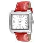 Peugeot Watches Women's Peugeot Oversize Rectangle Leather Strap Watch-silver/red
