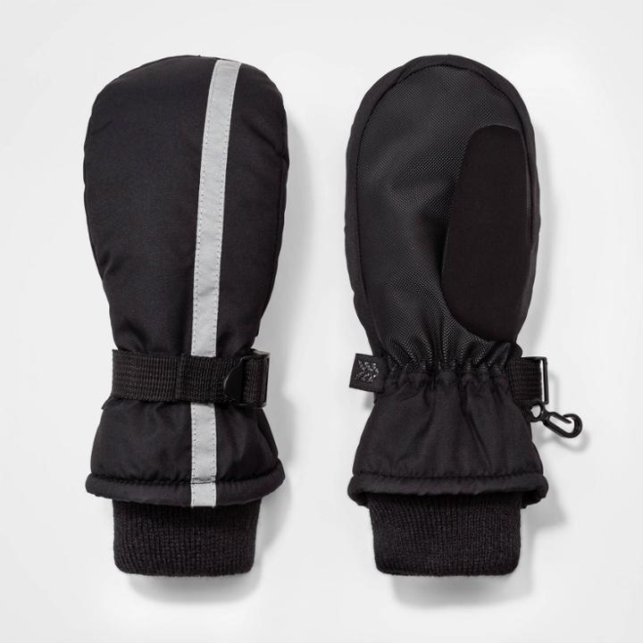 Boys' Ski Onyx Mittens With Reflective Stripe - All In Motion Black 4-7, Black/black