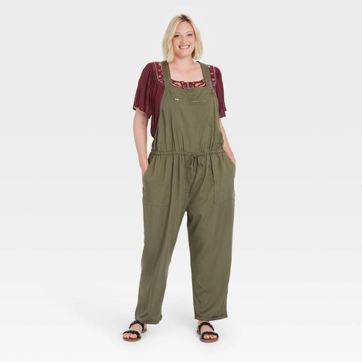 Women's Plus Size Sleeveless Jumpsuit - Knox Rose Olive