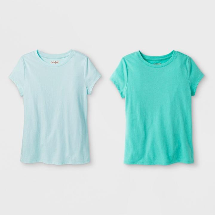 Petitegirls' 2pk Solid Short Sleeve T-shirt - Cat & Jack Green/aqua L, Girl's,