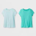 Petitegirls' 2pk Solid Short Sleeve T-shirt - Cat & Jack Green/aqua L, Girl's,