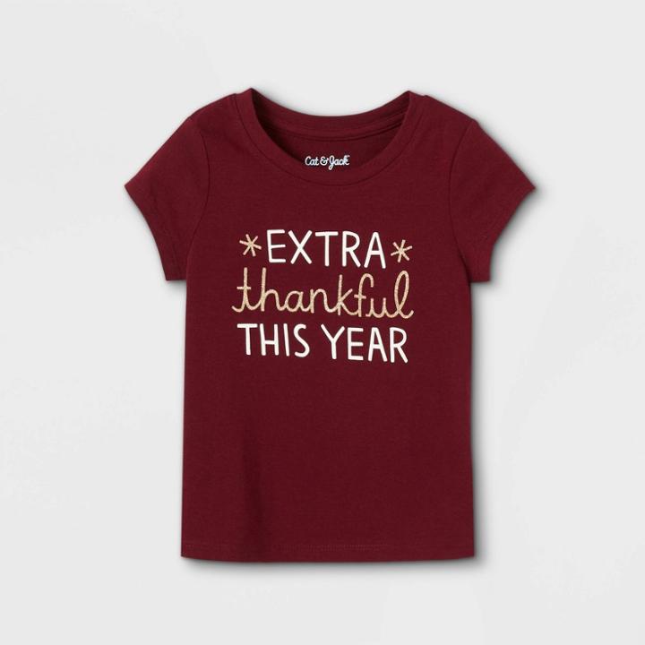 Toddler Girls' 'extra Thankful This Year' Short Sleeve Graphic T-shirt - Cat & Jack Burgundy