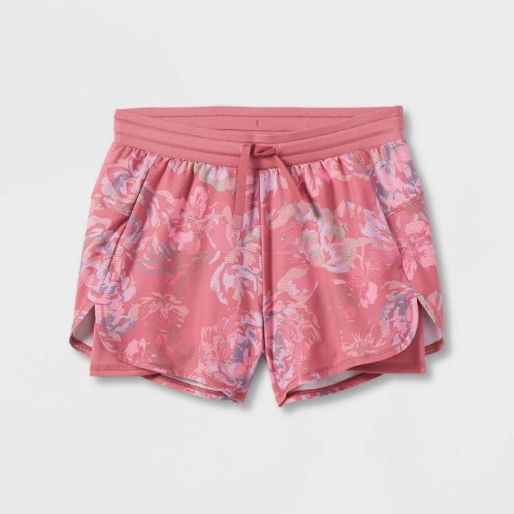 Girls' Double Layer Run Shorts - All In Motion Rose Red