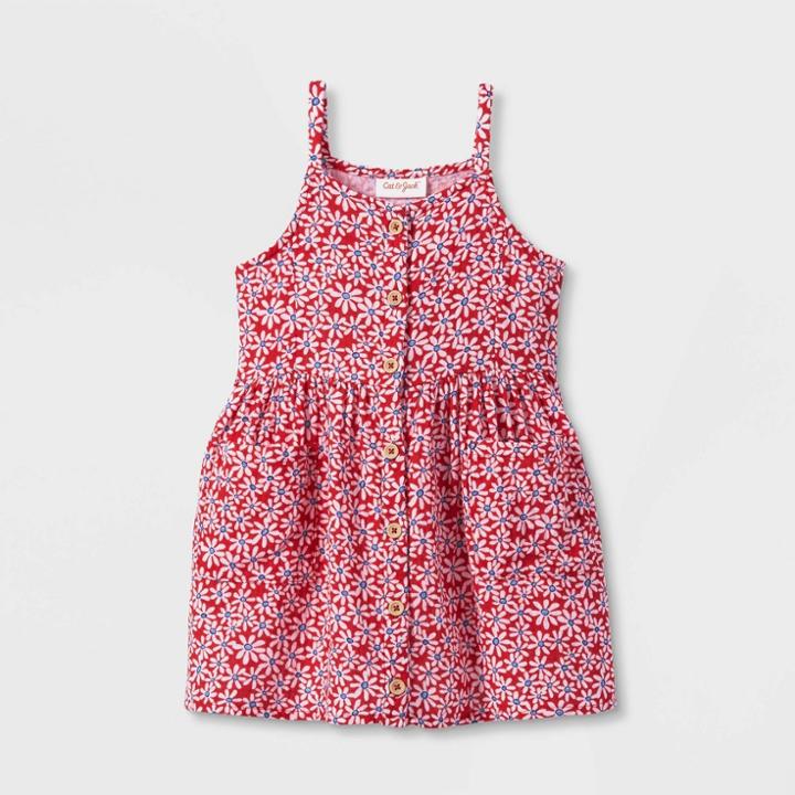 Toddler Girls' Floral Button-front Dress - Cat & Jack Red