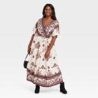 Women's Plus Size Floral Print Short Sleeve Wrap Dress - Knox Rose White