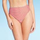 Women's High Leg High Waist Extra Cheeky Textured Bikini Bottom - Shade & Shore Red & White