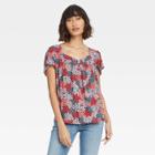 Women's Short Sleeve Top - Knox Rose Navy Floral Xs, Blue Floral