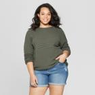 Women's Plus Size Long Sleeve Crew Neck Pullover Sweater - Universal Thread Olive (green)