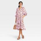 Women's Floral Print Long Sleeve Ruffle Hem Dress - A New Day Purple