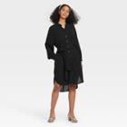 Women's Long Sleeve Tie Waist Shirtdress - A New Day Black