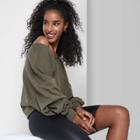 Women's V-neck Pullover Cropped Sweatshirt - Wild Fable Olive