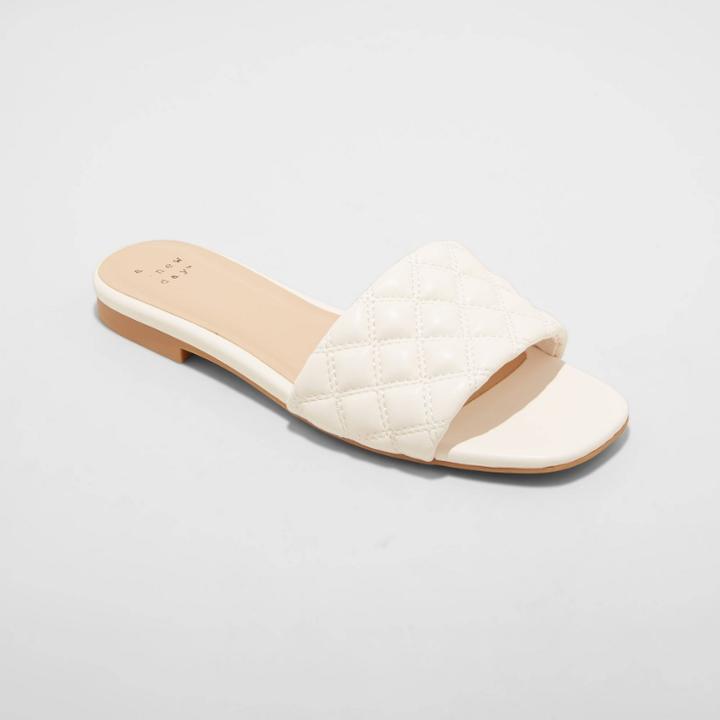 Women's Ama Quilted Slide Sandals - A New Day White