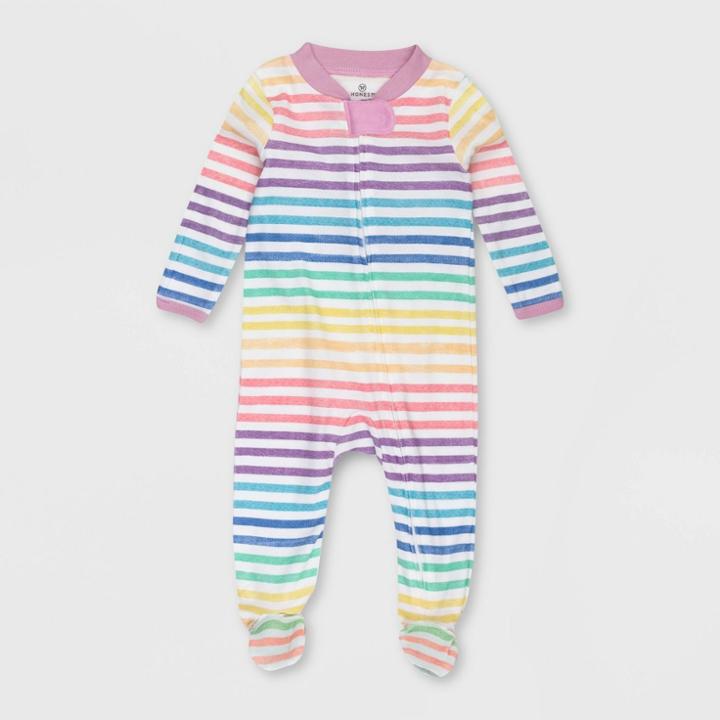 Honest Baby Girls' Organic Cotton Rainbow Striped Sleep N' Play - Pink Newborn