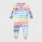 Honest Baby Girls' Organic Cotton Rainbow Striped Sleep N' Play - Pink Newborn