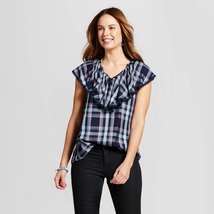Women's Plaid Ruffle Top - Knox Rose Navy
