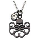 Women's Marvel Hydra Cutout Stainless Steel Black Ip Pendant Necklace With Clear Cz (18),