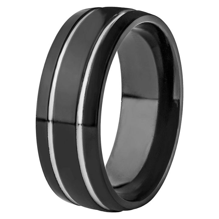 West Coast Jewelry Men's Titanium Plated Grooved Ring - Black