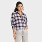Women's Long Sleeve Flannel Button-down Shirt - Universal Thread Purple Plaid
