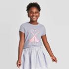 Petitegirls' Short Sleeve Giraffe Heart Graphic T-shirt - Cat & Jack Heather Gray S, Girl's,