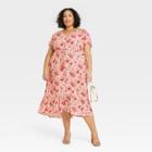 Women's Plus Size Flutter Short Sleeve Smocked Detail Dress - Knox Rose Orange Floral