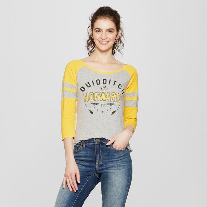 Women's Harry Potter 3/4 Sleeve Quidditch Baseball Raglan Graphic T-shirt (juniors') Heather Gray