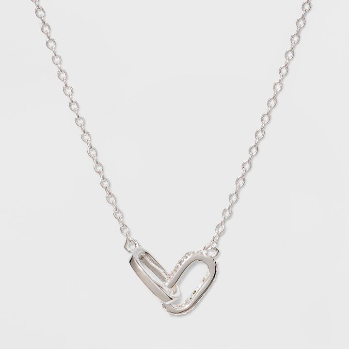 Distributed By Target Sterling Silver Oval Ring Cubic Zirconia Necklace - Silver, Size: Small, Rose Gold