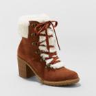 Women's Larina Faux Fur Heeled Boots - A New Day Chestnut (brown)