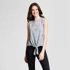 Women's Star Gazer Tie Front Neck Cut-out Graphic Tank Top - Modern Lux (juniors') Heather Gray