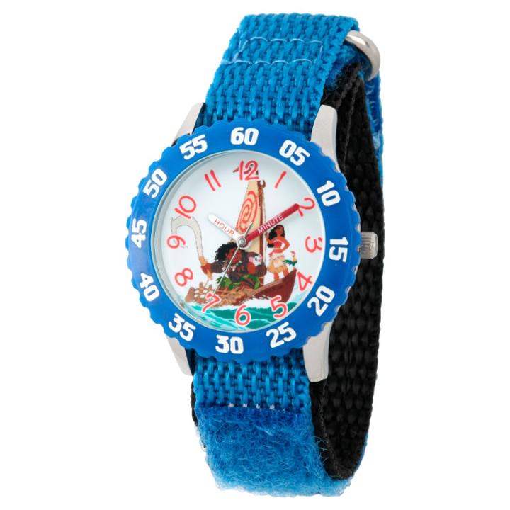 Boys' Disney Moana, Maui, Heihei And Pua Stainless Steel Time Teacher Watch - Blue