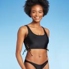 Juniors' Lace-up Longline Bralette Bikini Top - Xhilaration Black D/dd Cup
