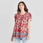 Women's Floral Print Flutter Short Sleeve Blouse - Knox Rose Red