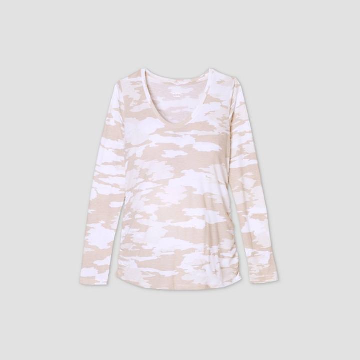 Maternity Camo Print Long Sleeve Scoop Neck Side Shirred T-shirt - Isabel Maternity By Ingrid & Isabel Oatmeal