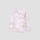 Maternity Camo Print Long Sleeve Scoop Neck Side Shirred T-shirt - Isabel Maternity By Ingrid & Isabel Oatmeal