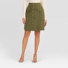 Women's High-rise Button-front Linen Skirt - A New Day Green