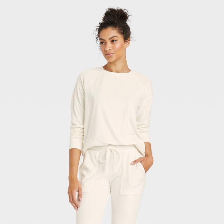 Women's Cozy Fleece Lounge Sweatshirt - Stars Above Almond