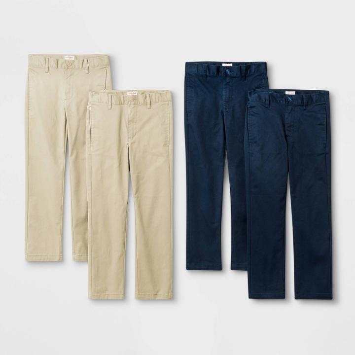 Boys' 4pk Flat Front Stretch Uniform Straight Fit Pants - Cat & Jack Khaki/navy