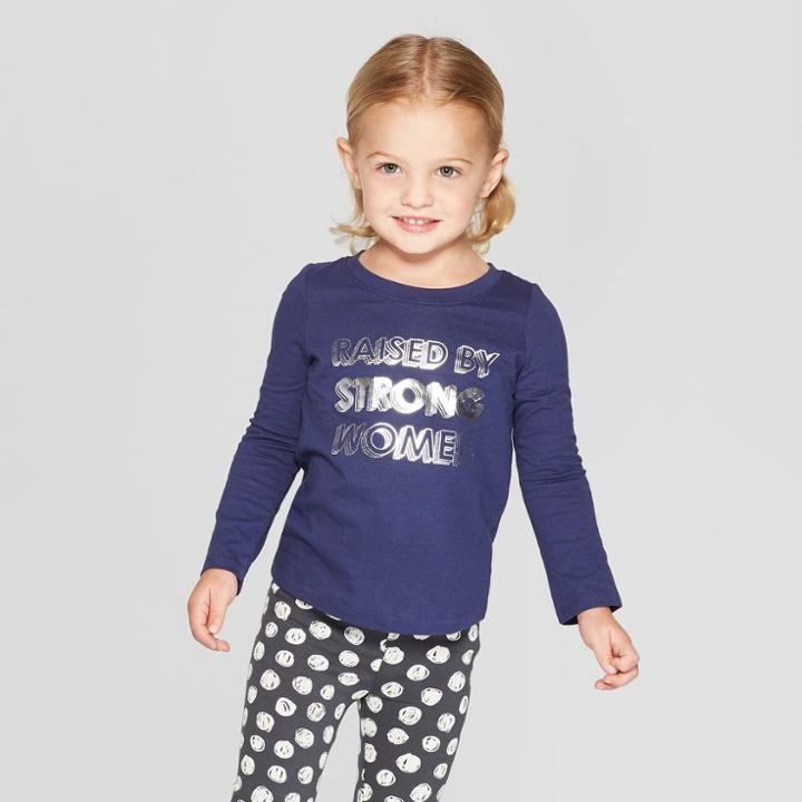 Toddler Girls' Long Sleeve 'raised By Strong Women' Graphic T-shirt - Cat & Jack Navy