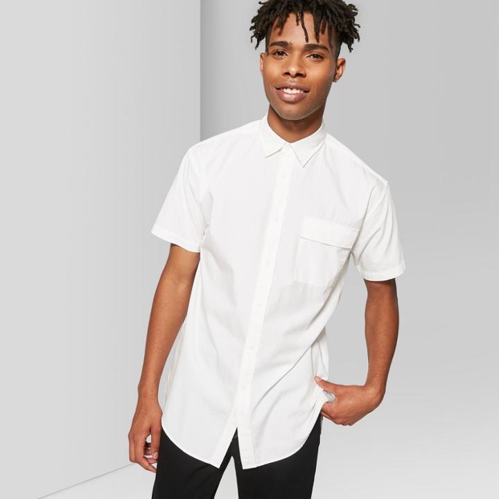 Men's Short Sleeve Long Line Button-down Shirt - Original Use White