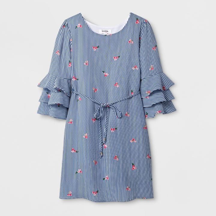 Lots Of Love By Speechless Girls' Ruffle Long Sleeve Dress - Navy