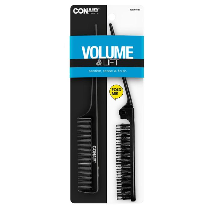 Conair Foldable Teasing Comb & Foldable Teasing Brush - 2pk, Adult Unisex, Black
