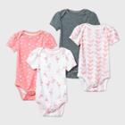Baby Girls' 4pk Flamingo Parade Short Sleeve Bodysuit - Cloud Island Pink/white/gray
